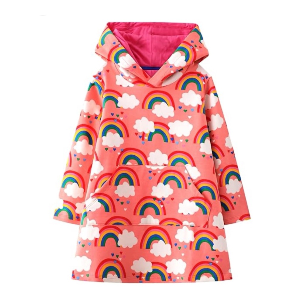 Boden Pink Rainbow Clouds Terrycloth Appliqué Towelling Throw-on 13/14Y